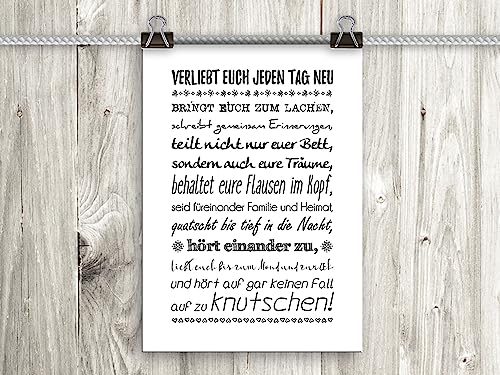 artissimo, Poster mit Spruch, Din A4, PE0115-DR, Verliebt euch jeden Tag neu.., Bild mit Spruch, Spruchbild, Wandbild, Plakat, Kunstdruck, Sprüche, Geschenk zur Hochzeit von artissimo