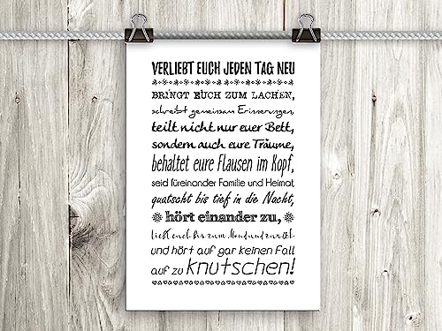 artissimo, Poster mit Spruch, Din A4, PE0115-DR, Verliebt euch jeden Tag neu.., Bild mit Spruch, Spruchbild, Wandbild, Plakat, Kunstdruck, Sprüche, Geschenk zur Hochzeit von artissimo GmbH