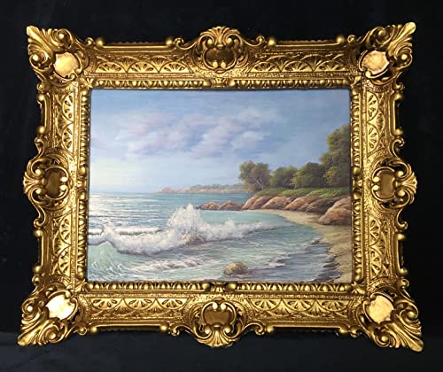 Bild mit Rahmen Barock Wandbild 56x46 Gerahmte Gemälde Bild Landschaft See/ Meer Kunstdruck 57x47 Wandbild mit Rahmen Strand Welle Wanddeko Landschaftsbild von artissimo