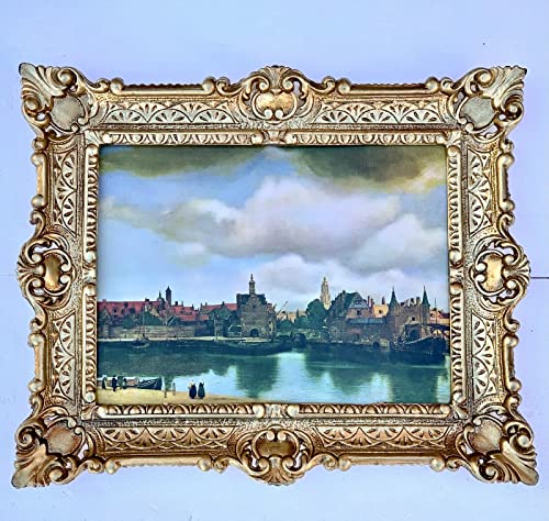 Bild mit Rahmen Barock Wandbild 56x46 Gerahmte Gemälde Meer See Alte Hafenstadt alte Stadt von artissimo