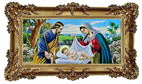 Heiligenbild Heilige Familie Jesus Geburt Maria Josef Jesus Christus 96x57 bethlehem jesus geburt Religiöses Wandbild Antik Gemälde Kunstdruckbild von artissimo