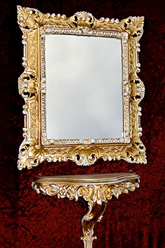 Wandspiegel Gold WEIß mit Konsole Barock Antik 45x38 Flurspiegel Badspiegel mit Ablage Wanddeko Prunkspiegel 3047+3084 Set von artissimo