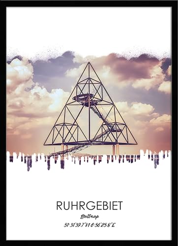 artissimo, Design-Edition, Ruhrgebiets-Bild gerahmt, 51x71cm, PE6447-ER, Ruhrgebiet: Stadt Bottrop, Bild, Wandbild mit Rahmen, gerahmtes Poster, Geschenk-Idee Ruhrpott, Geschenk Ruhrgebiet von artissimo