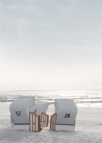 artissimo, Design-Poster auf Holz, ca 20x30cm, PE6692-PA, Dekopanel: Strandkörbe, Bild, Deco-Panel, Wandbild, Wanddekoration beige, Meer und Strand von artissimo