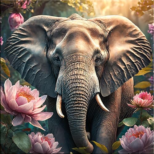 artissimo, Glasbild, 30x30cm, AG5503A, Tiere: Elefant Vintage, Bild aus Glas, Wandbild Wohnzimmer modern, Blumen und Blüten, Boho-Style von artissimo