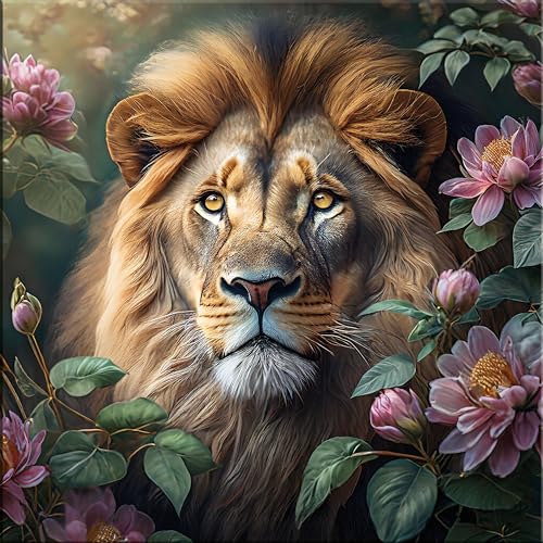 artissimo, Glasbild, 30x30cm, AG5505A, Tiere: Löwe Vintage, Bild aus Glas, Wandbild Wohnzimmer modern, Blumen und Blüten, Boho-Style von artissimo