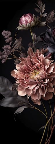 artissimo, Glasbild, 30x80cm, AG5463A, Vintage Flowers: Opulente Blüten II, Bild aus Glas, Wandbild Wonzimmer modern, schmal hoch, Blumen schwarz rosa von artissimo