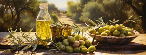 artissimo, Glasbild, 80x30cm, AG5438A, Mediterane Küche: Oliven, Bild aus Glas, moderne Wanddekoration aus Glas, Wandbild Küche modern, Küchenbild grün rustikal von artissimo