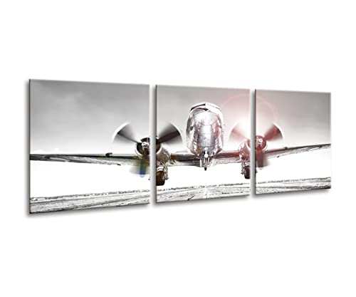 artissimo, Glasbild mehrteilig XXL, 3-teilig ca.150x50cm, AG4019A, Airplane, Flugzeug, schwarz-weiß Bild aus Glas, moderne Wanddekoration aus Glas, Wandbild Wohnzimmer modern von artissimo