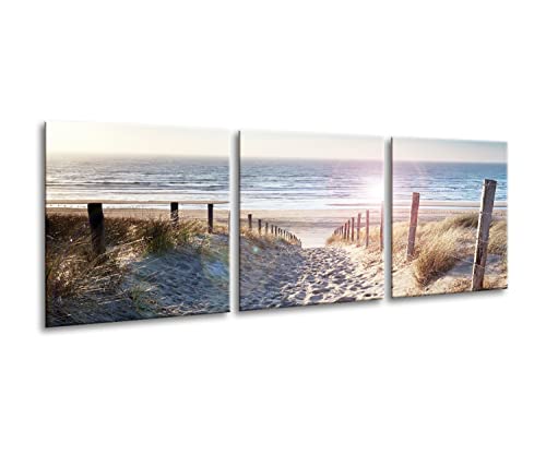 artissimo, Glasbild mehrteilig XXL, 3-teilig ca.150x50cm, AG4020A, By the sea, Strand und Meer, Bild aus Glas, moderne Wanddekoration aus Glas, Wandbild Wohnzimmer modern von artissimo