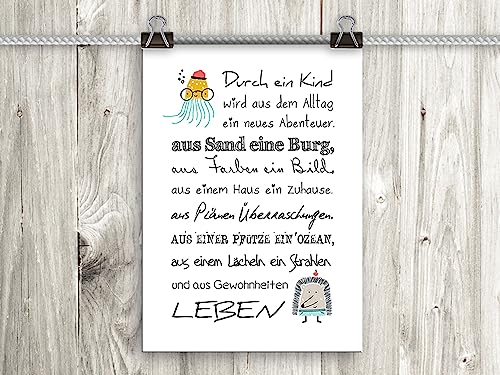 artissimo, Poster mit Spruch, Din A4, PE0101-DR, Durch ein Kind.., Bild mit Spruch, Spruchbild, Wandbild, Plakat, Kunstdruck, Sprüche, Wanddekoration, Kinderzimmer, Geschenk zur Geburt von artissimo