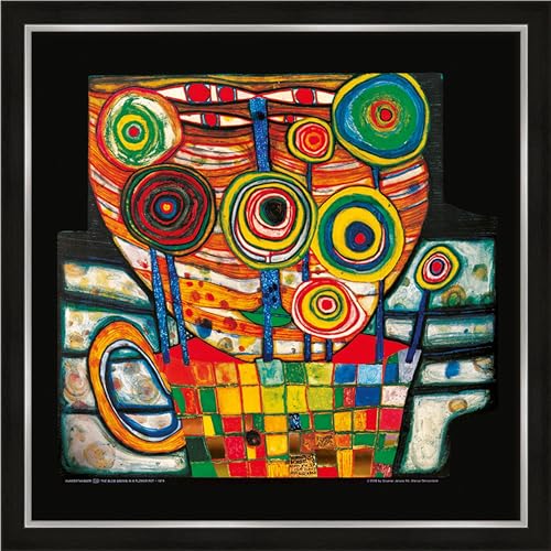 artissimo, Premium-Kunstdruck gerahmt, 53x53cm, AG4687, Friedensreich Hundertwasser: Das Dingsda wächst im Blumentopf, Bild mit Rahmen, Wandbild, Poster, Wanddekoration von artissimo