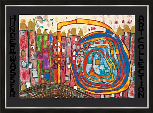 artissimo, Premium-Kunstdruck gerahmt, 72x53cm, AG4689, Friedensreich Hundertwasser: Who has eaten all my windows, Bild mit Rahmen, Wandbild, Poster, Wanddekoration von artissimo