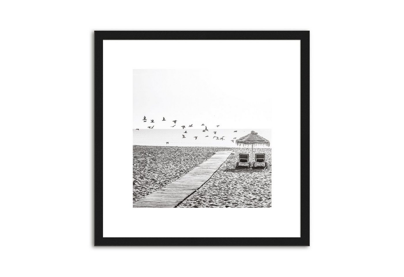 artissimo Bild mit Rahmen Bild gerahmt 30x30cm / Design-Poster inkl. Holz-Rahmen / Wandbild, Schwarz-Weiß Foto: Strand und Meer III von artissimo