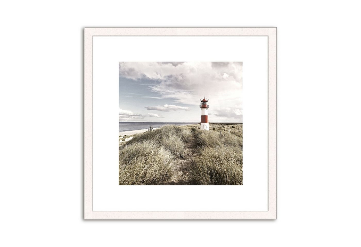 artissimo Bild mit Rahmen Bild gerahmt 30x30cm / Design-Poster inkl. Holz-Rahmen / Wandbild, Landschaften: Strand und Meer I von artissimo