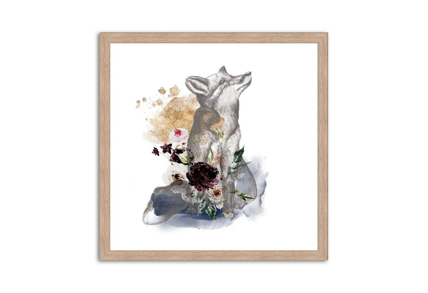 artissimo Bild mit Rahmen Bild gerahmt 30x30cm / Design-Poster inkl. Holz-Rahmen / Wandbild, Aquarell Malerei: Tiere III von artissimo