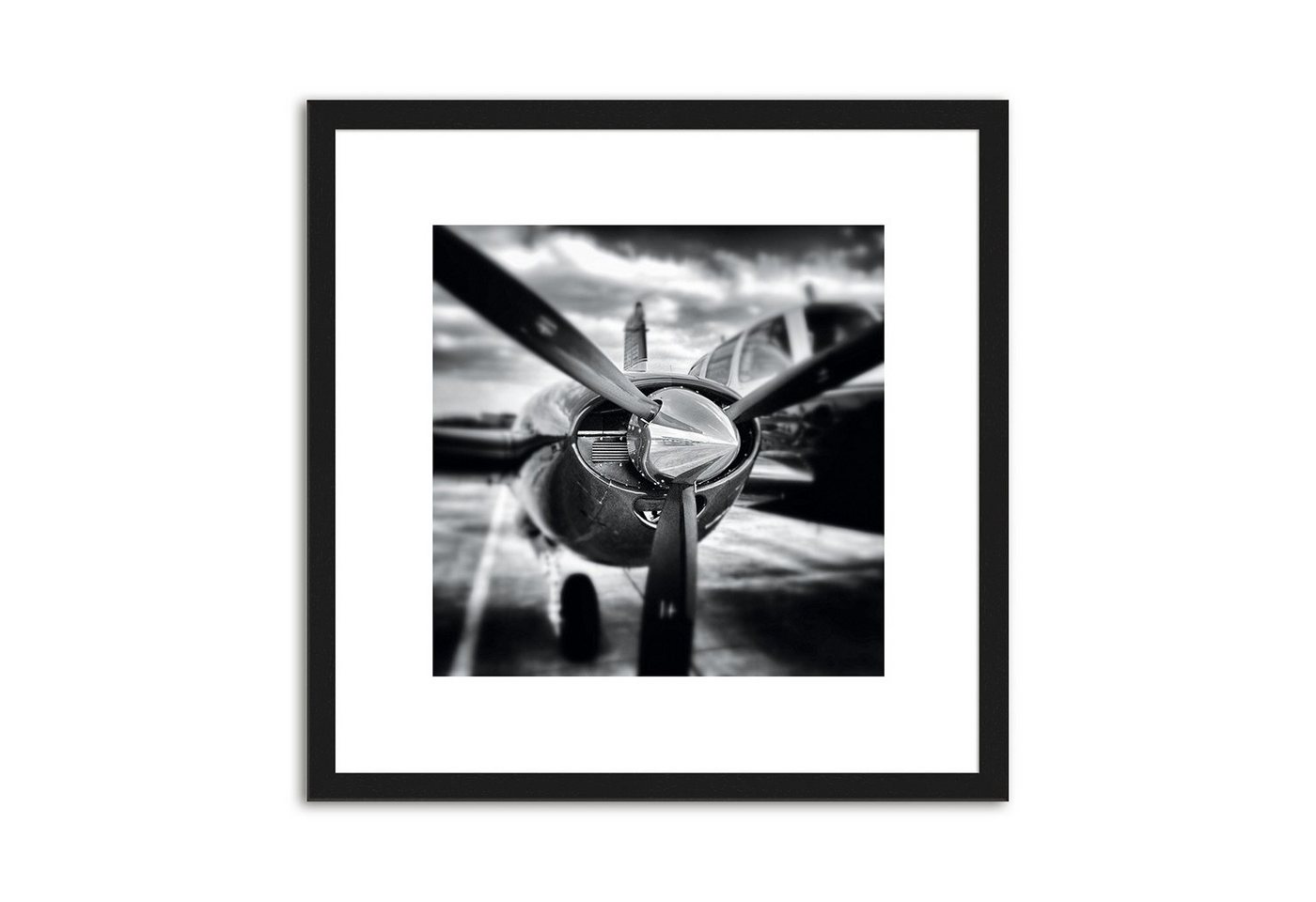 artissimo Bild mit Rahmen Bild gerahmt 30x30cm / Design-Poster inkl. Holz-Rahmen / Wandbild, Schwarz-Weiß Zeichnung: Flugzeuge II von artissimo
