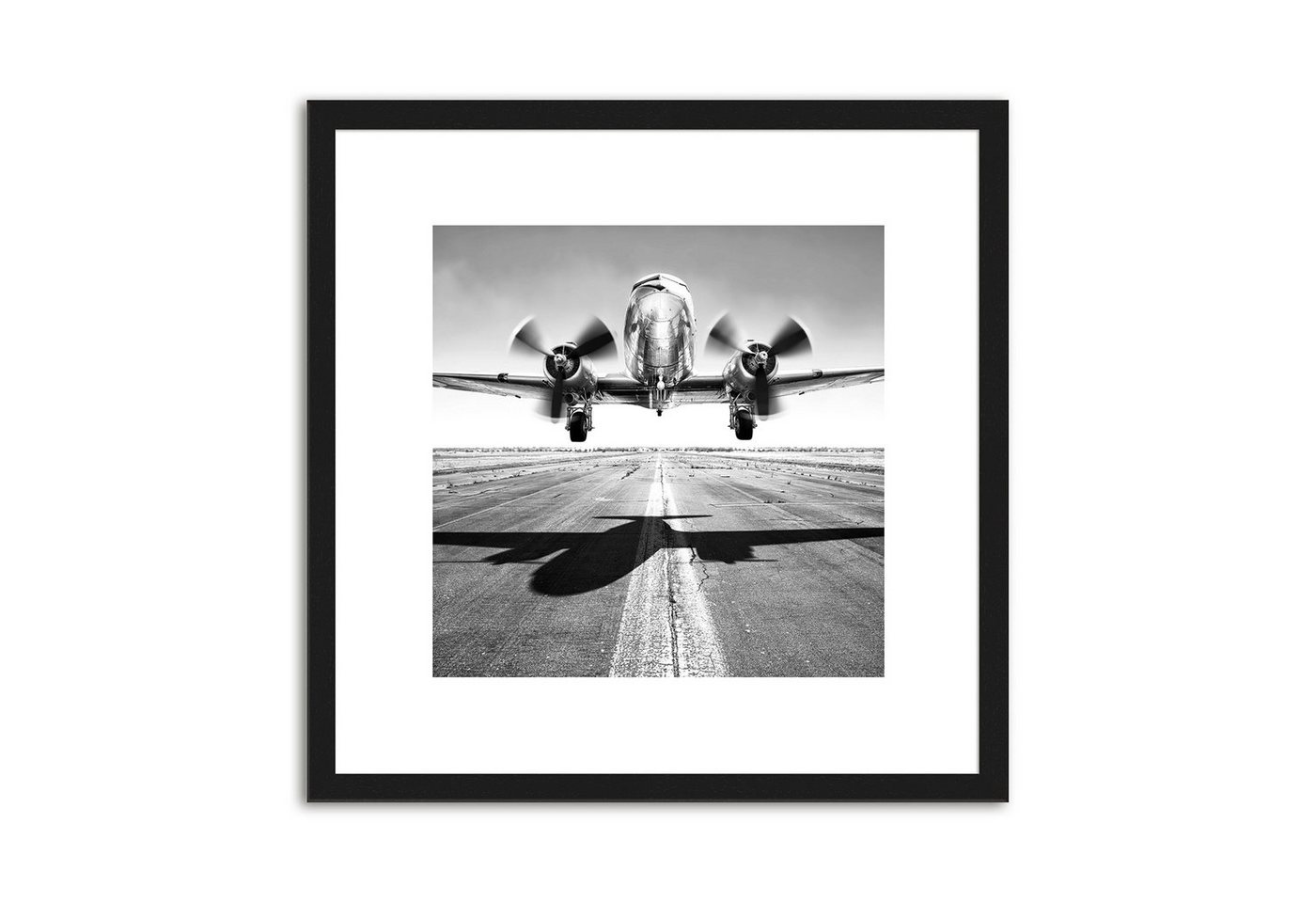 artissimo Bild mit Rahmen Bild gerahmt 30x30cm / Design-Poster inkl. Holz-Rahmen / Wandbild, Schwarz-Weiß Zeichnung: Flugzeuge I von artissimo