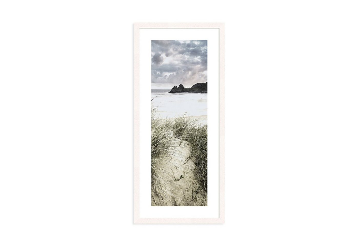 artissimo Bild mit Rahmen Bild gerahmt 30x71cm Design-Poster mit Rahmen länglich schmal Strand, Strand-Landschaft: Küste von artissimo