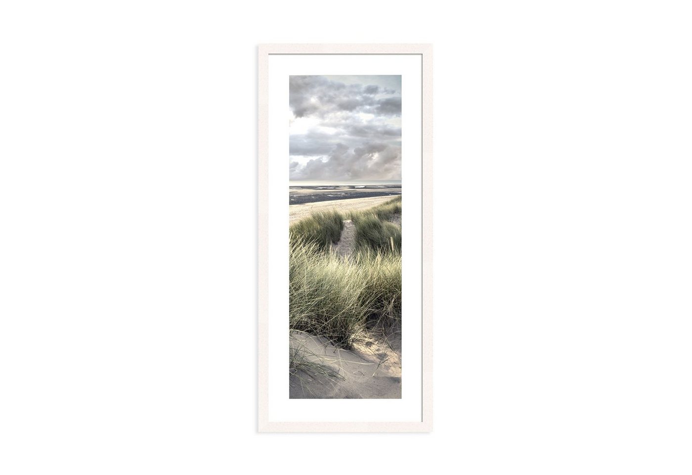 artissimo Bild mit Rahmen Bild gerahmt 30x71cm Design-Poster mit Rahmen länglich schmal Strand, Strand-Landschaft: Weg zum Meer von artissimo