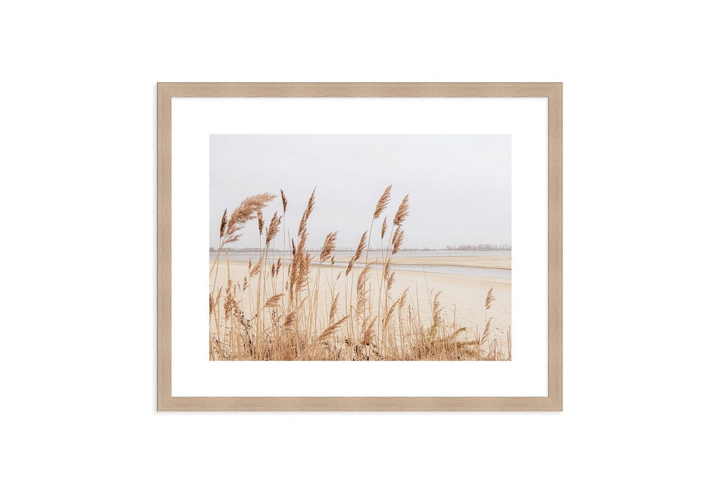 artissimo Bild mit Rahmen Bild gerahmt 51x41cm / Design-Poster mit Holz-Rahmen / Wandbild Strand, Strandgräser von artissimo