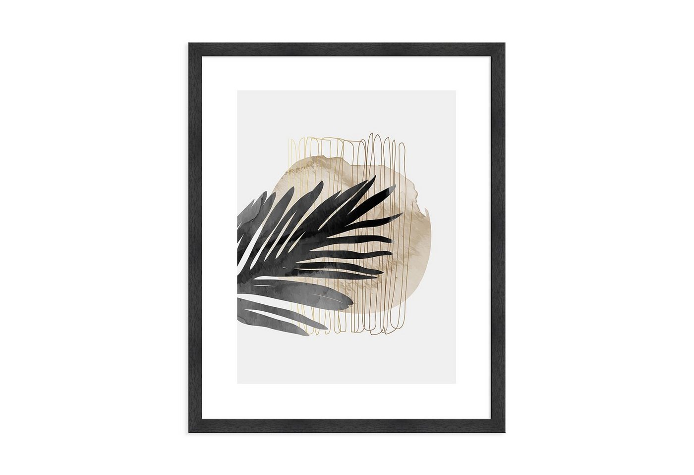 artissimo Bild mit Rahmen Bild gerahmt 51x41cm / Design-Poster mit Rahmen / Wandbild abstrakt, abstrakte Kunst: Blatt schwarz gold I von artissimo