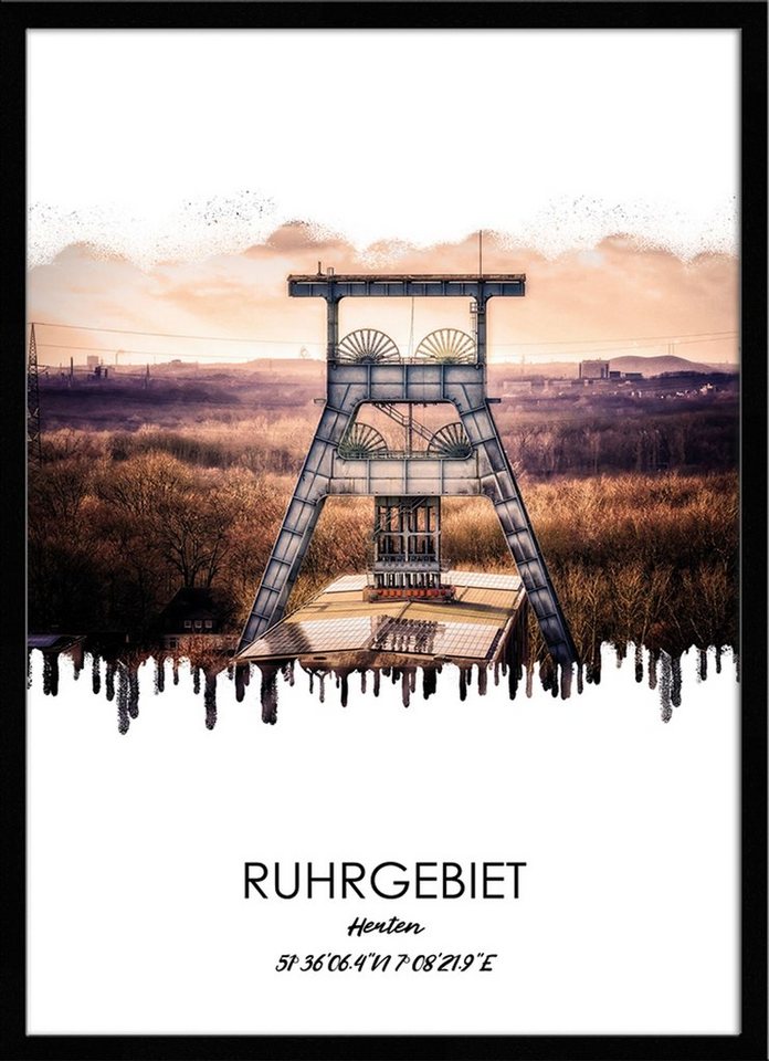 artissimo Bild mit Rahmen Bild gerahmt 51x71cm / Design-Poster mit Rahmen / Ruhrgebiet Herten, Ruhrgebiets-Städte: Herten von artissimo