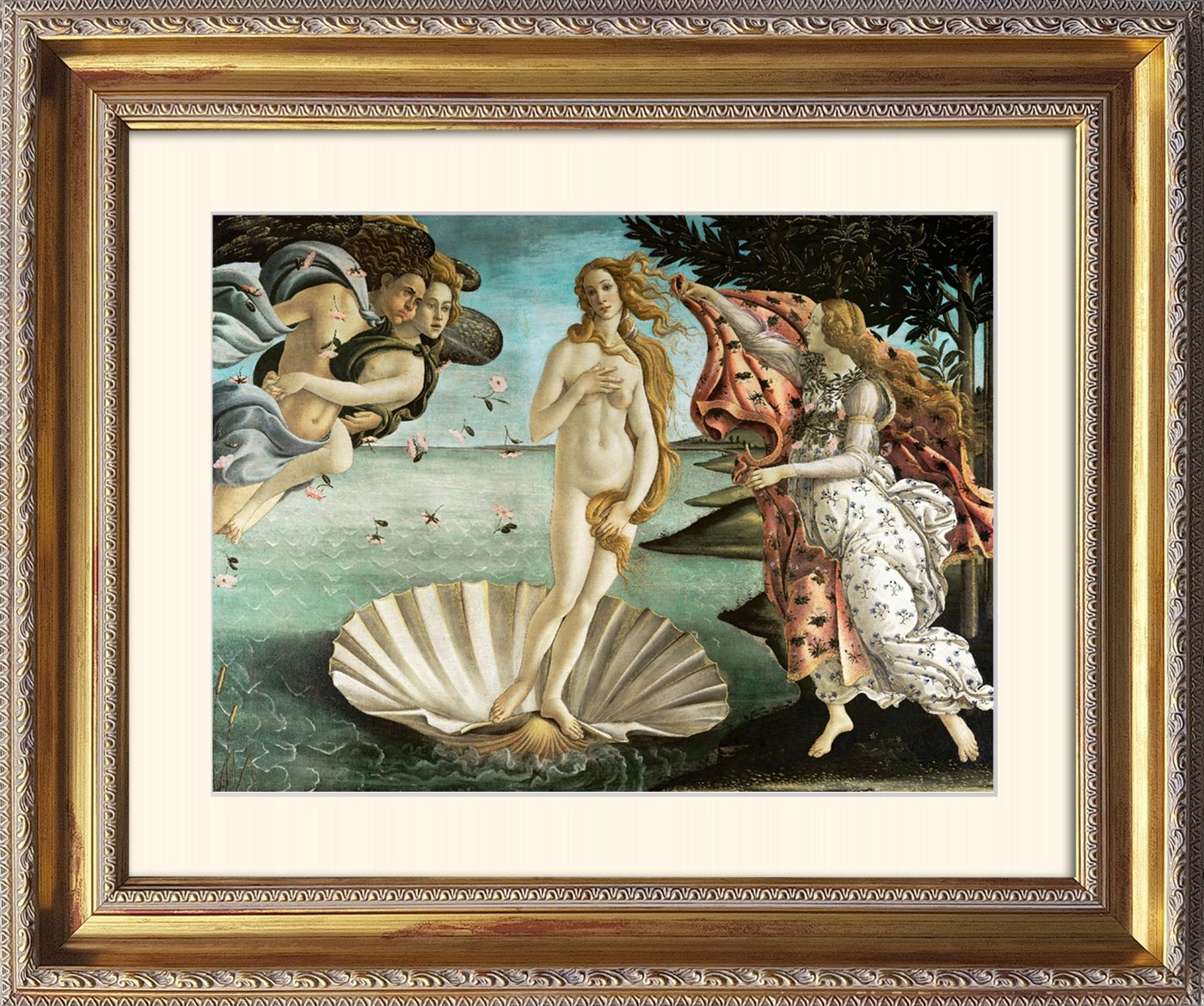 artissimo Bild mit Rahmen Boticelli Bild mit Barock-Rahmen / Poster gerahmt 63x53cm / Wandbild, Boticelli: Die Geburt der Venus von artissimo