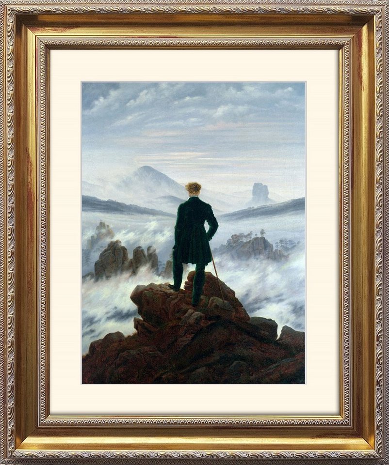 artissimo Bild mit Rahmen Caspar David Friedrich Bild Barock-Rahmen / Poster gerahmt 63x53cm, Caspar David Friedrich: Wanderer - Above the Sea von artissimo