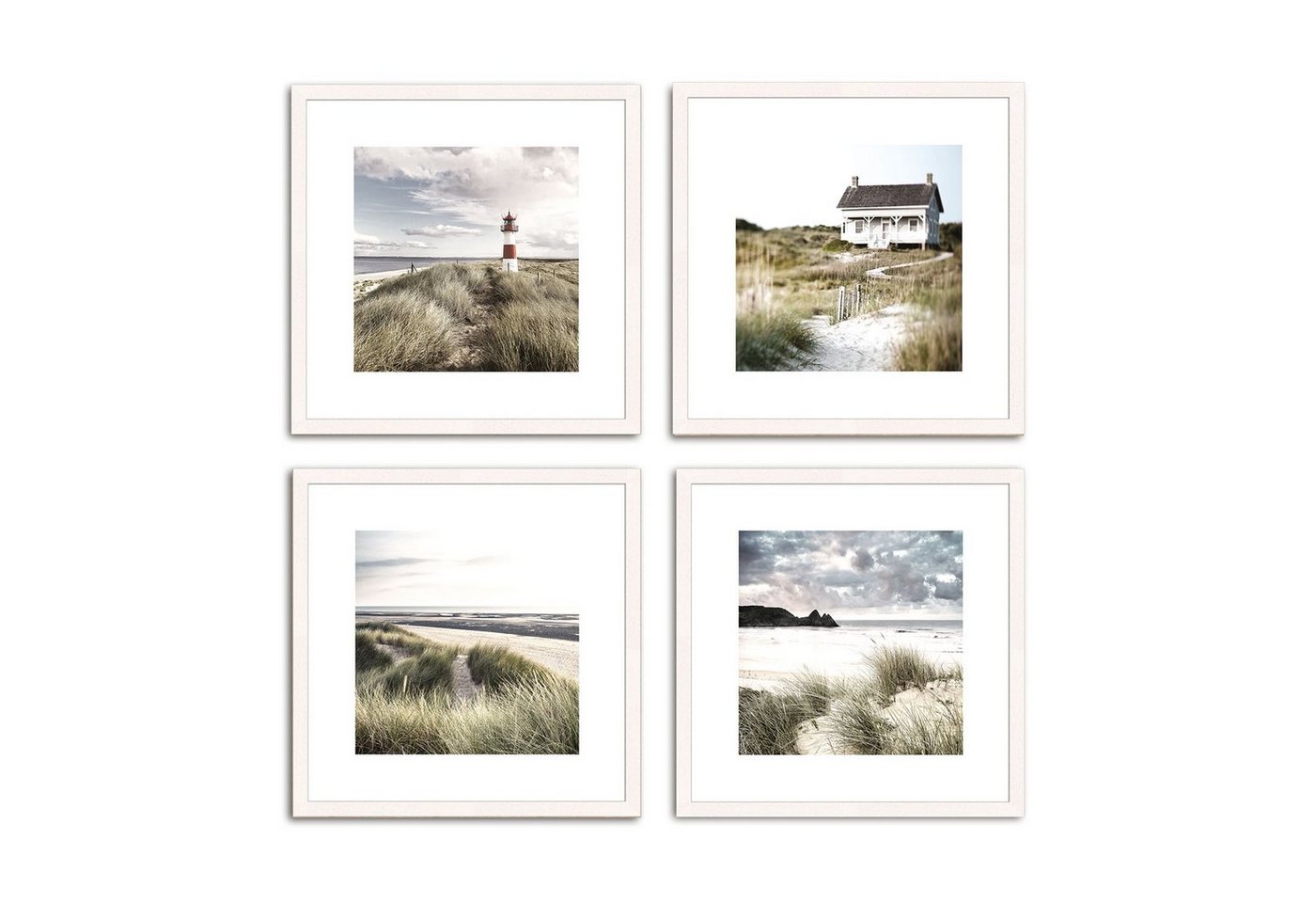 artissimo Bild mit Rahmen Design-Poster-Set mit Rahmen 4x30x30cm Bilder-Set gerahmt Strand Meer, Landschaften: Strand und Meer von artissimo