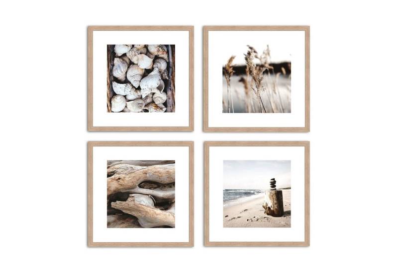 artissimo Bild mit Rahmen Design-Poster-Set mit Rahmen 4x30x30cm Bilder-Set gerahmt Strand Meer, Strand und Meer: Detailaufnahmen von artissimo