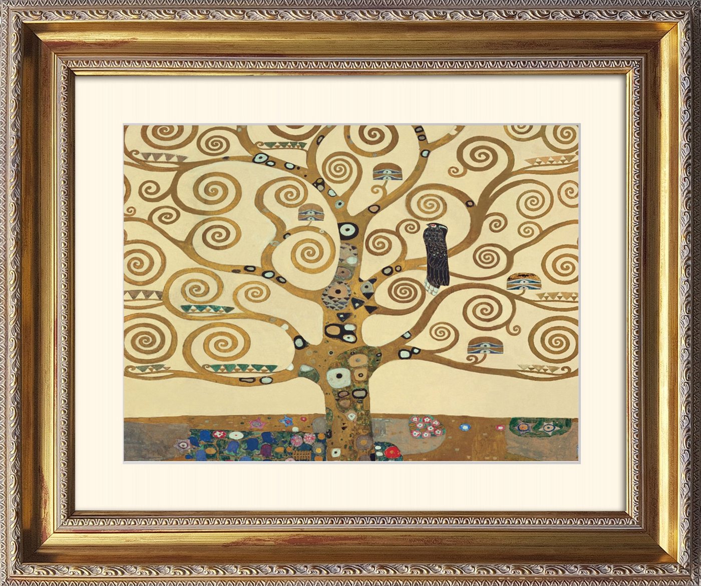 artissimo Bild mit Rahmen Klimt Bild mit Barock-Rahmen / Poster gerahmt 63x53cm / Wandbild, Gustav Klimt: The Tree of life - Lebensbaum von artissimo