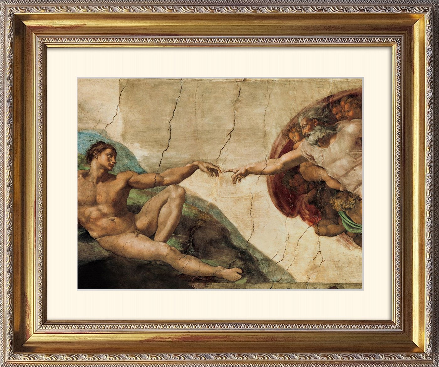 artissimo Bild mit Rahmen Michelangelo Bild mit Rahmen / Poster gerahmt 63x53cm / Wandbild, Michelangelo: La Creatione die Adamo / Hände von artissimo