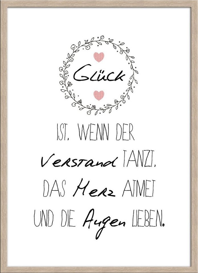 artissimo Bild mit Rahmen Spruch-Bild gerahmt 51x71cm / Poster mit Spruch inkl. Holz-Rahmen, Sprüche und Zitate: Glück von artissimo