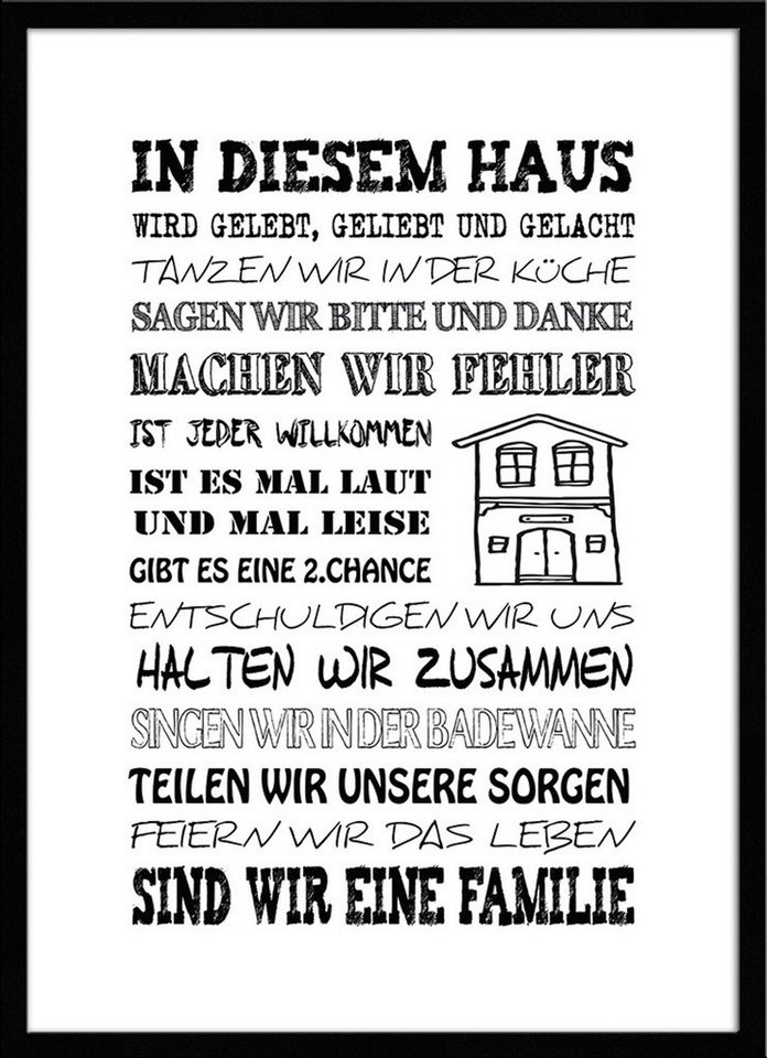 artissimo Bild mit Rahmen Spruch-Bild gerahmt 51x71cm / Poster mit Spruch inkl. Holz-Rahmen, Sprüche und Zitate: Hausregel von artissimo