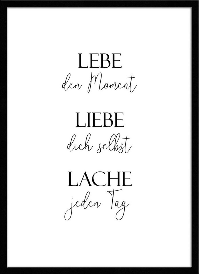 artissimo Bild mit Rahmen Spruch-Bild gerahmt 51x71cm / Poster mit Spruch inkl. Holz-Rahmen, Sprüche und Zitate: Lebe Liebe Lache von artissimo