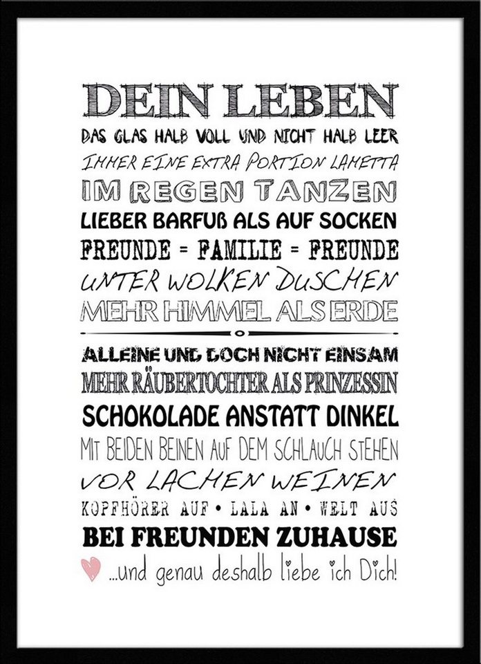 artissimo Bild mit Rahmen Spruch-Bild gerahmt 51x71cm / Poster mit Spruch inkl. Holz-Rahmen, Sprüche und Zitate: Dein Leben... von artissimo