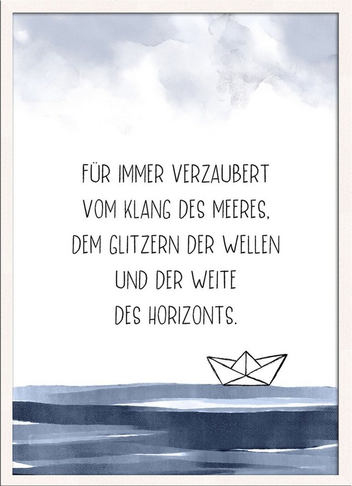 artissimo Bild mit Rahmen Spruch-Bild gerahmt 51x71cm / Poster mit Spruch inkl. Holz-Rahmen, Sprüche und Zitate: Liebeserklärung Meer von artissimo