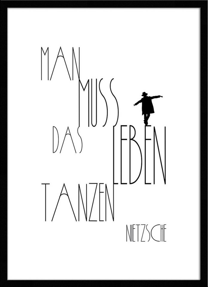 artissimo Bild mit Rahmen Spruch-Bild gerahmt 51x71cm / Poster mit Spruch inkl. Holz-Rahmen, Sprüche und Zitate: Man muss das Leben tanzen von artissimo