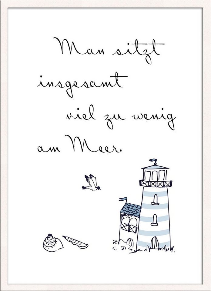 artissimo Bild mit Rahmen Spruch-Bild gerahmt 51x71cm / Poster mit Spruch inkl. Holz-Rahmen Meer, Sprüche und Zitate: Strand und Meer von artissimo