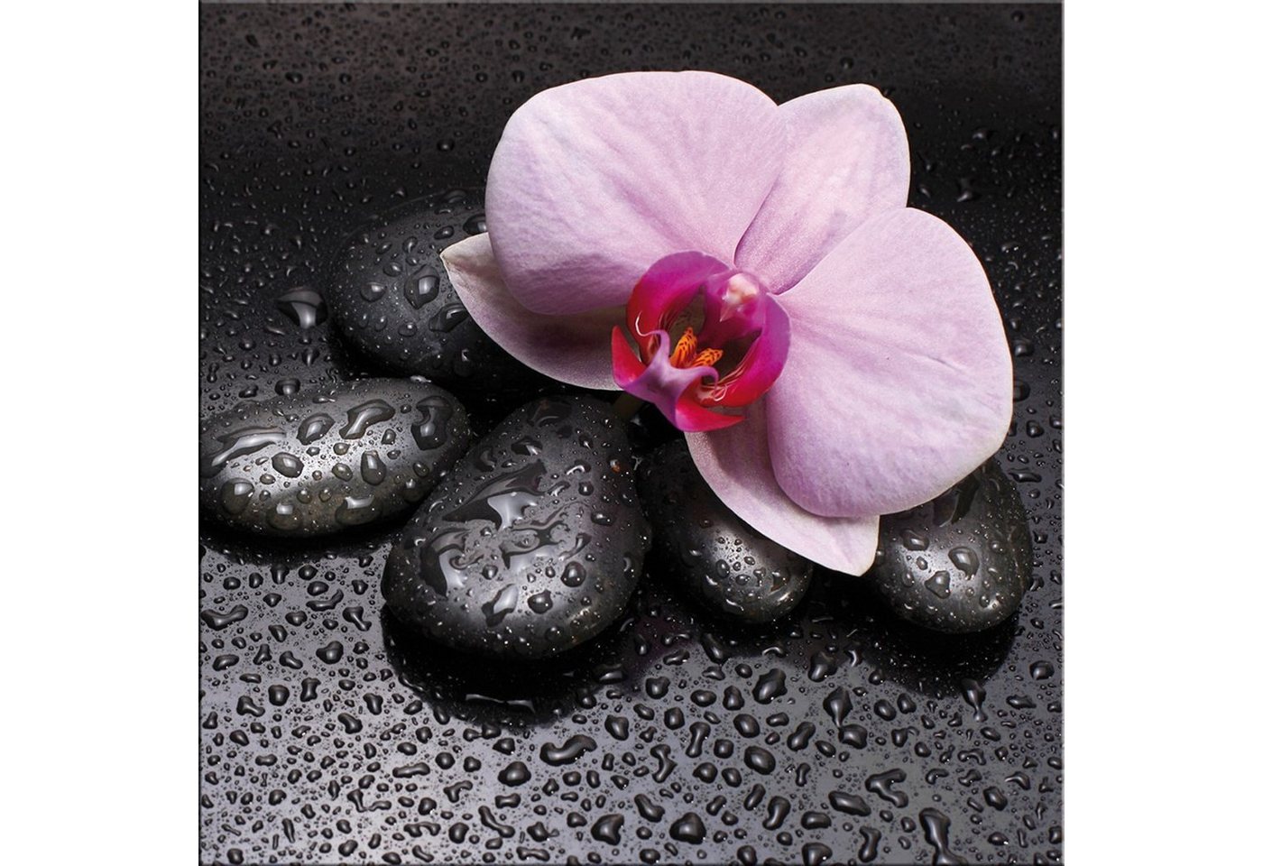 artissimo Glasbild Glasbild 30x30cm Bild Wellness Zen Steine Orchidee, Steine und Blumen von artissimo