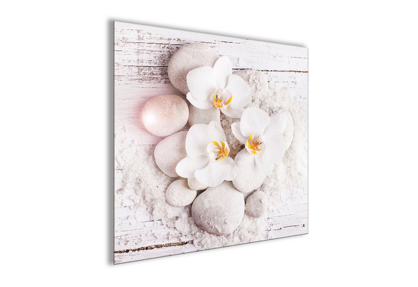 artissimo Glasbild Glasbild 30x30cm Bild Zen Spa Orchidee Blumen weiß, Steine: weiße Orchideen von artissimo