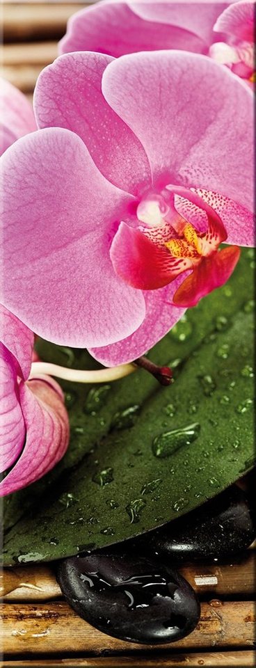 artissimo Glasbild Glasbild 30x80cm Bild aus Glas Wellness Zen-Steine Spa Orchidee, Blumen und Blüten: Zen Hochformat II von artissimo