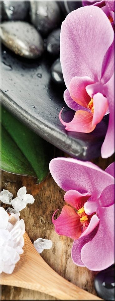 artissimo Glasbild Glasbild 30x80cm Bild aus Glas Wellness Zen-Steine Spa Orchidee, Blumen und Blüten: Zen Hochformat I von artissimo