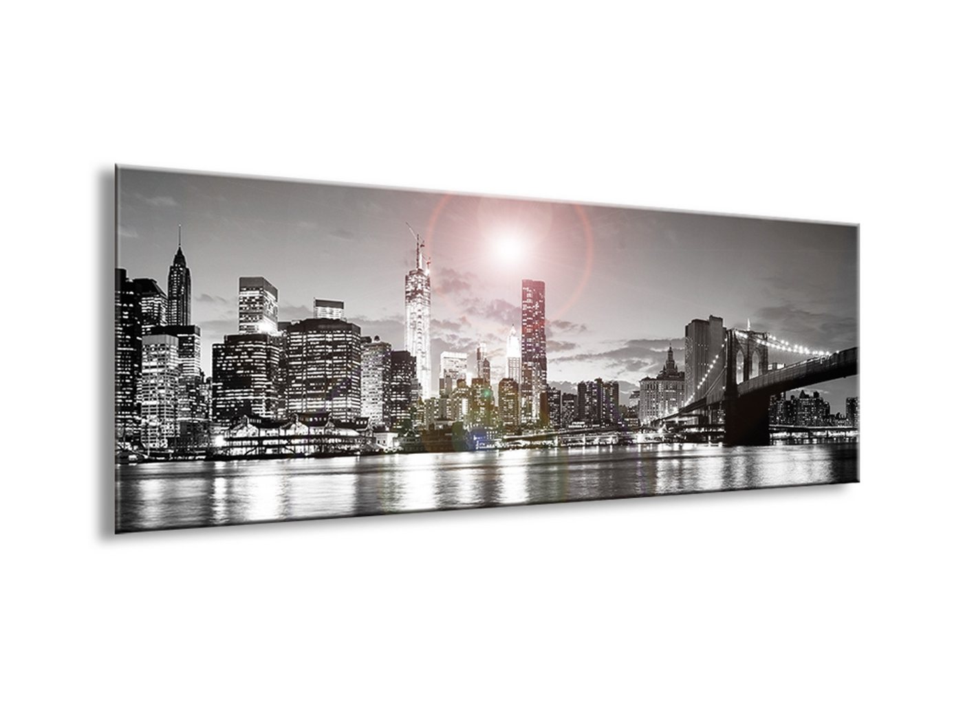 artissimo Glasbild Glasbild 80x30cm Bild aus Glas New York Skyline schwarz weiß, schwarz-weiß Foto: Brooklyn Bridge artissimo Glasbild Glasbild 80x30cm Bild aus Glas New York Skyline schwarz weiß, schwarz-weiß Foto: Brooklyn Bridge von artissimo