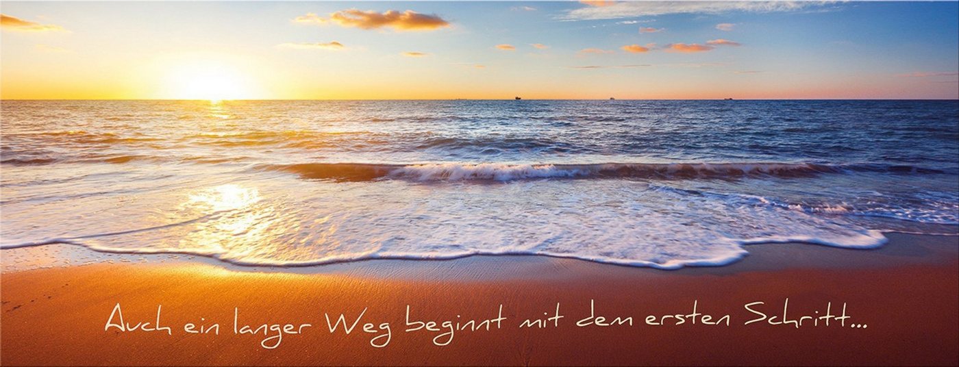 artissimo Glasbild Glasbild 80x30cm Bild aus Glas Spruch Strand Meer Sonnenuntergang, Sprüche: Motivation von artissimo