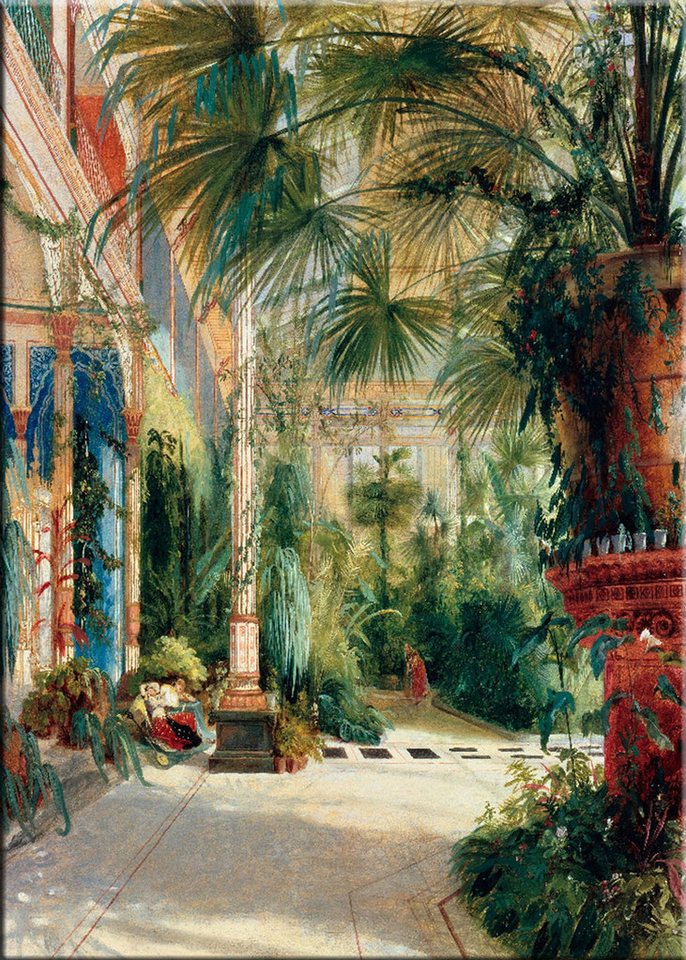artissimo Leinwandbild Bild auf Leinwand 50x70cm Malerei Gemälde Kunst Gewächshaus grün, Carl Blechen: Das Innere des Palmenhauses von artissimo