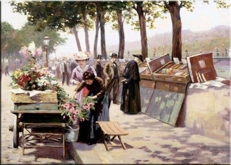 artissimo Leinwandbild Bild auf Leinwand 70x50cm Malerei Gemälde Kunst vintage retro Paris, Jules Antoine Voirin: The Quays of the Seine von artissimo