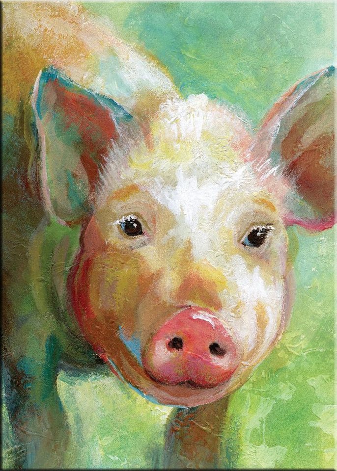 artissimo Leinwandbild artissimo Bild auf Leinwand 50x70cm Kunst-Edition Tiere Schwein grün, Nan: Colorful Quirky Pig I von artissimo