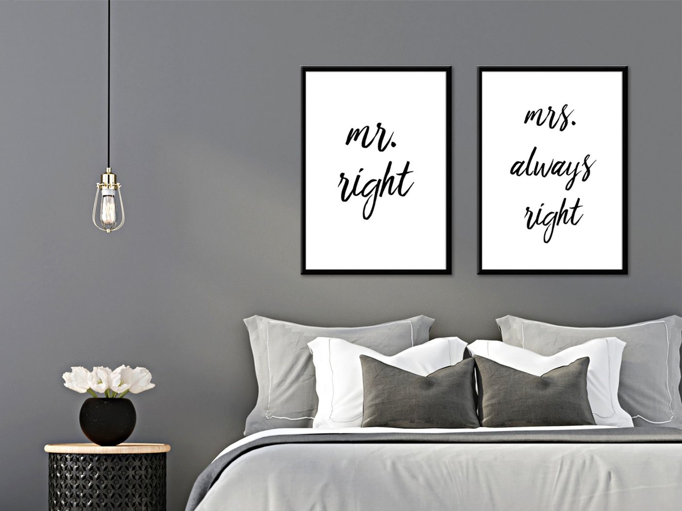 artissimo Mehrteilige Bilder Bilder-Set gerahmt je 51x71cm Spruch-Bilder mit Rahmen Poster Spruch, Bilder mit Sprüchen: mr. right / mrs. always right von artissimo